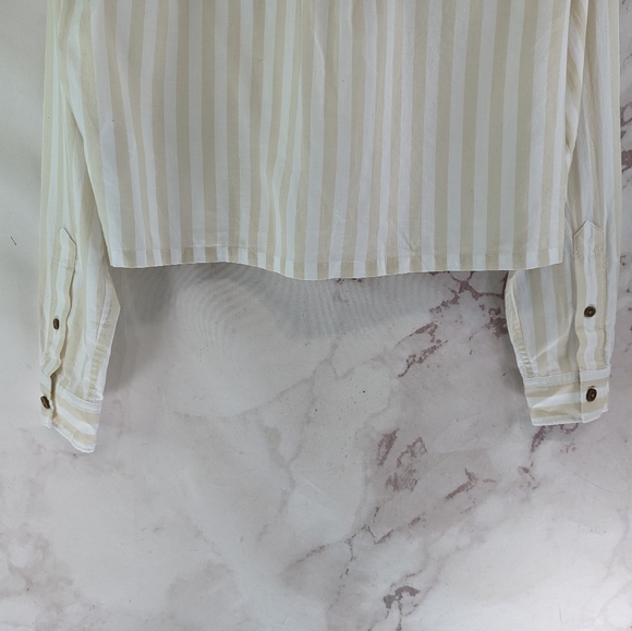 Everlane Shirt Womens Striped Button Up Silky Cotton Way Short Crop Sand - Picture 9 of 15